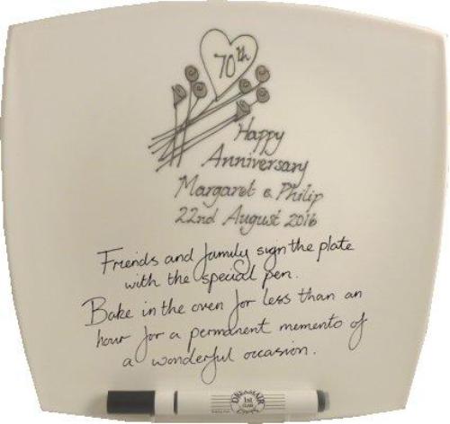 70th Wedding Anniversary Signature Plate: (Flower/Sq)