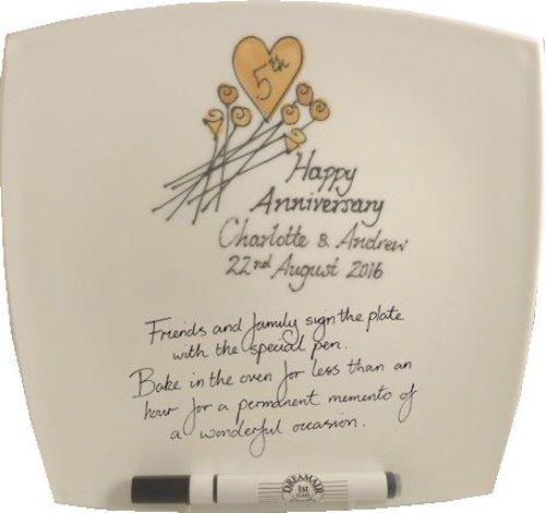 Personalised 5th Wedding Anniversary Plate: (Flower/Sq) Signature