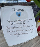 Christening Day Gift Signature Plate: Square (Blue Heart)