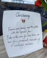 Christening Day Gift Signature Plate: Square (pink heart)