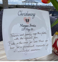 Christening Day Gift Signature Plate: Square (pink heart)