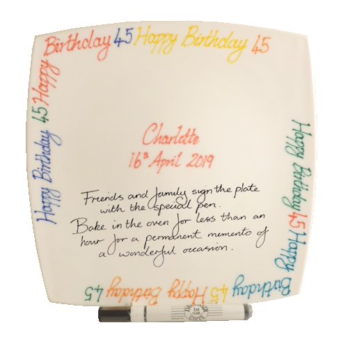 45th Birthday Gift Signature Plate: Square (Brights)