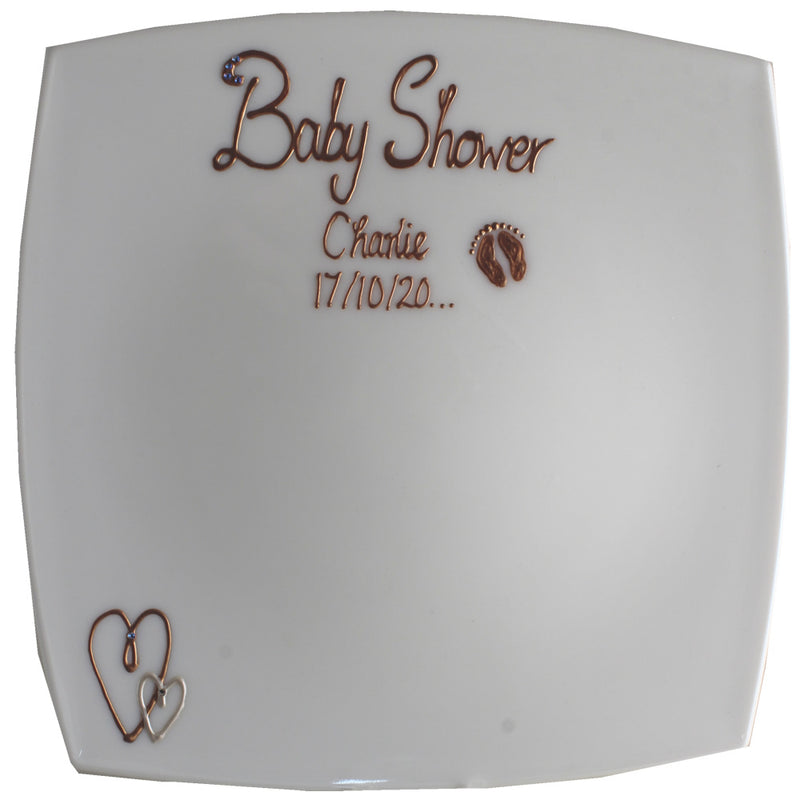 Personalised Baby Shower Gift Signing Plate: Copper with Crystals