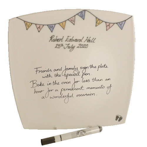 Personalised Naming Day Square Plate (Bunting)