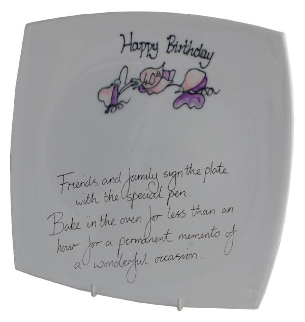 40th Birthday Plate Square Sweet Pea