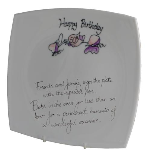 50th Birthday Plate Square Sweet Pea