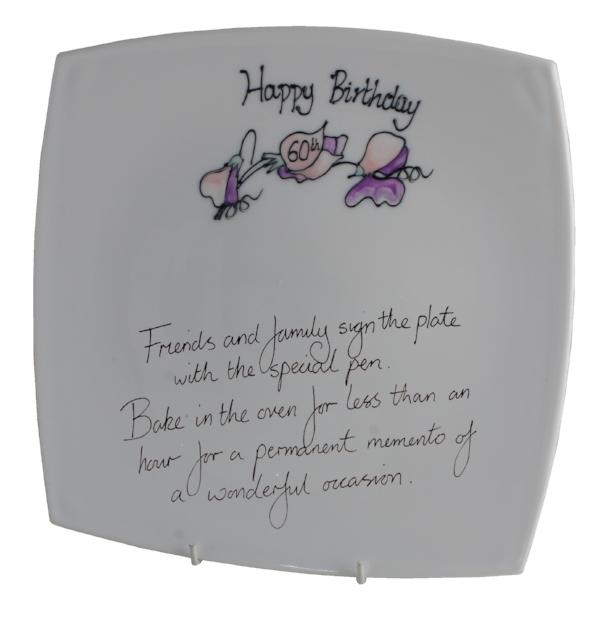 60th Birthday Gift Signature Plate: Square (Sweet Pea)