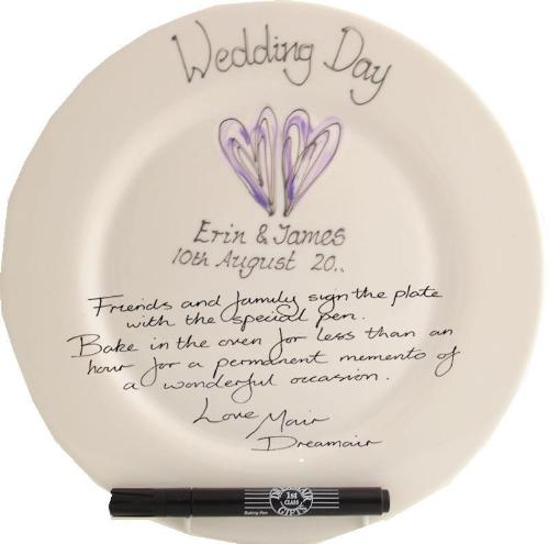 Personalised Wedding Day Plate Round (Silver/Lilac Hearts)