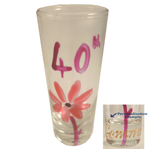 Personalised 40th Birthday Shot Glass: Flower