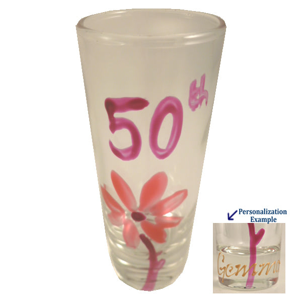Personalised 50th Birthday Shot Glass: Flower