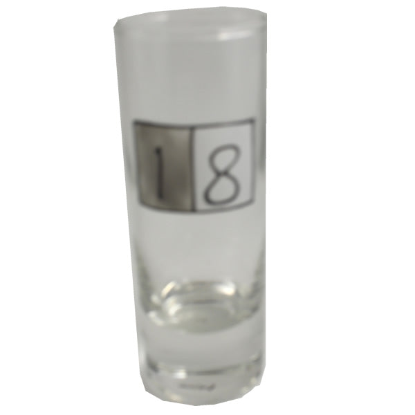 18th Birthday Gift Shot Glass: (Tall Grey Sq)