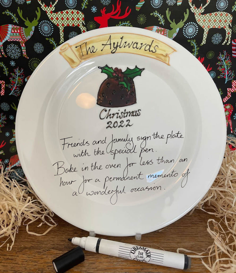 Personalised Xmas Pudding Gift Signature Plate: Round