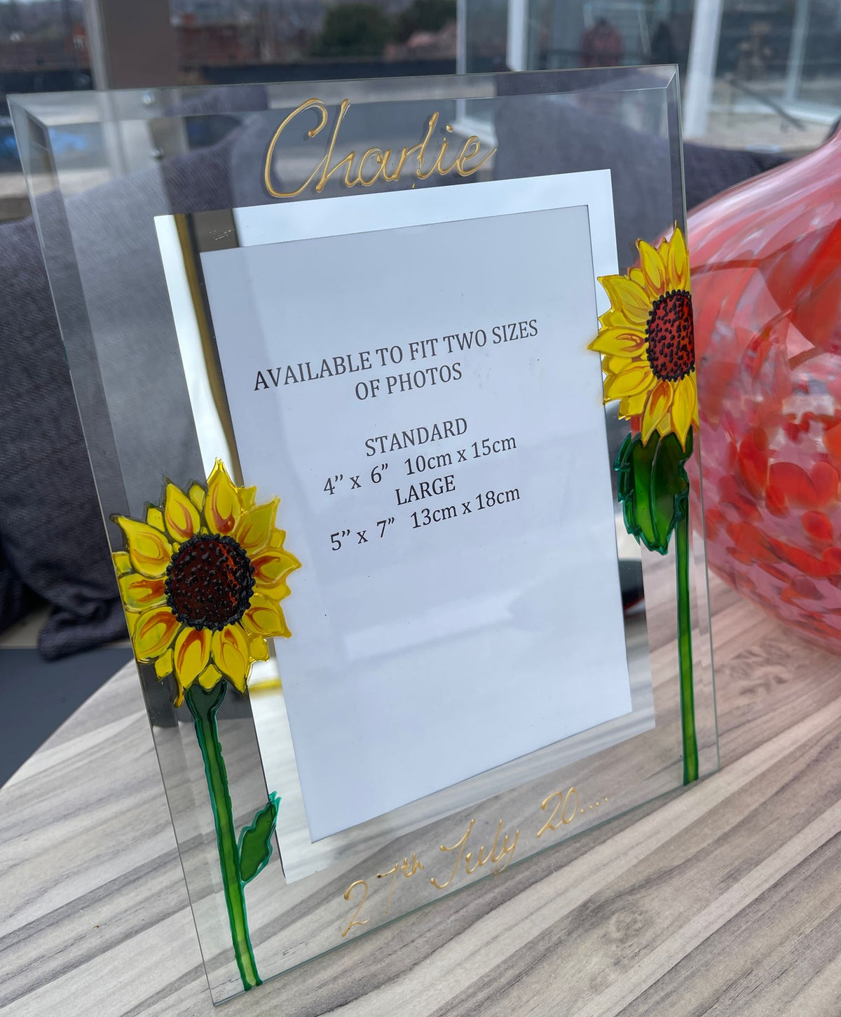 Personalised Sunflower portrait frame come in 2 sizes 4"x6" or 5"x7"