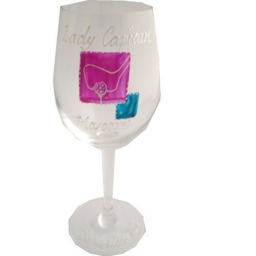 Lady Captain Golfer Wine Glass: (Mag/Teal)