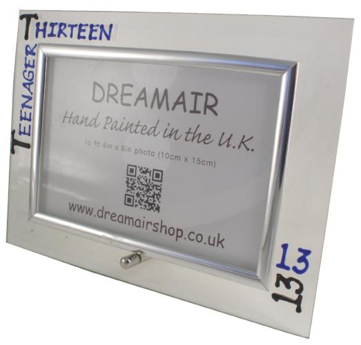 13th Birthday Gift photo frame frame: Landscape (Blk/Blue)