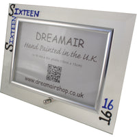 16th Birthday Gift photo frame frame: Landscape (Blk/Blue)