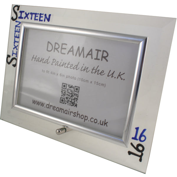 16th Birthday Gift photo frame frame: Landscape (Blk/Blue)