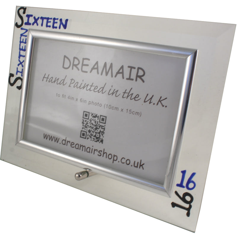 16th Birthday Gift photo frame frame: Landscape (Blk/Blue)