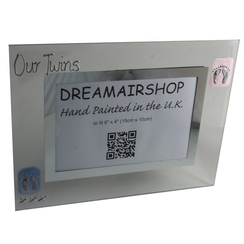 Our Twins Gift Photo Frame: Landscape (Pink/Blue Feet)
