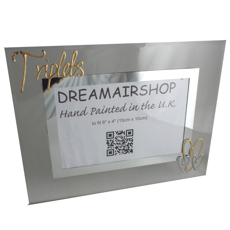 Triplets Gift Photo Frame Landscape: Gold with crystals