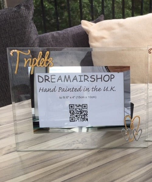 Triplets Gift Photo Frame Landscape: Gold with crystals