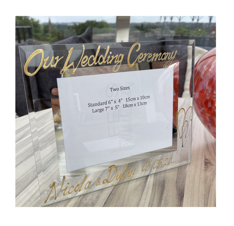 Our Wedding Ceremony Photo Frame: Landscape (Gold) with crystals