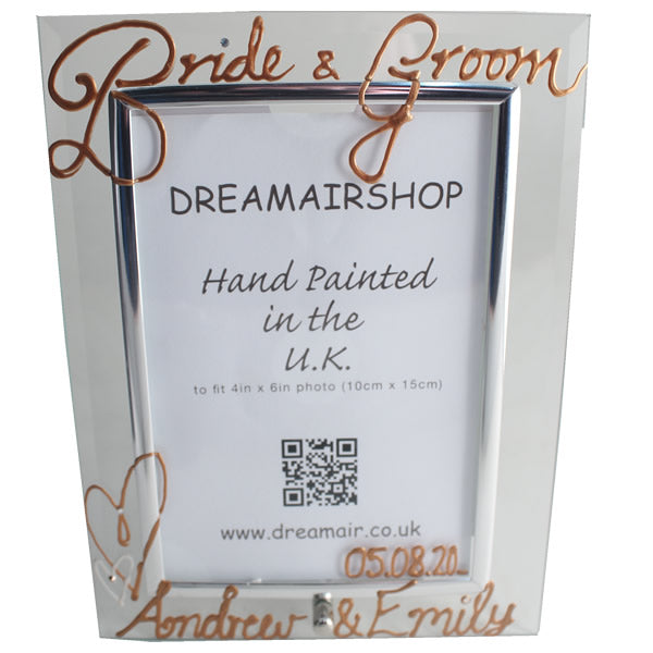 Personalised Bride & Groom Frame: Portrait (Copper) with crystals