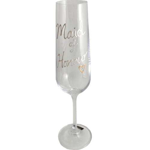 Personalised Maid of Honour Glass: Fluted Titanium Crystal Champagne/Flute Glass Pearl with crystals