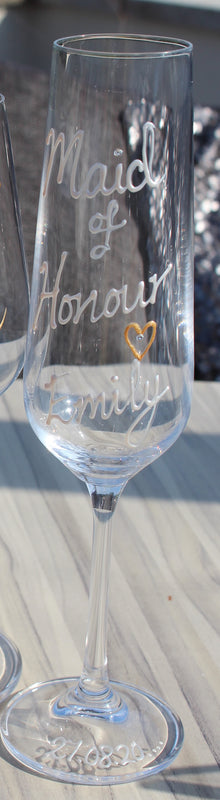 Personalised Maid of Honour Glass: Fluted Titanium Crystal Champagne/Flute Glass Pearl with crystals