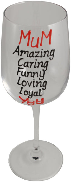 Mum Gift Wine Drinking Glass: (Black/Red)