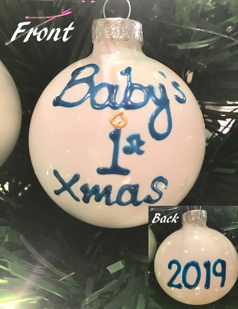Personalised Baby's First Xmas Bauble: Turquoise