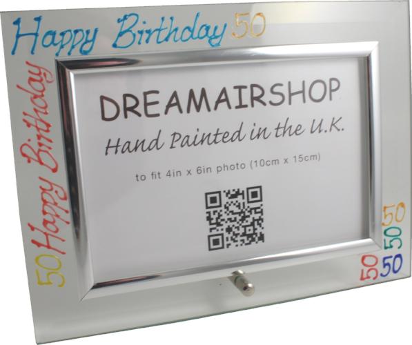 50th Birthday Gift Photo Frame: Landscape (Brights)