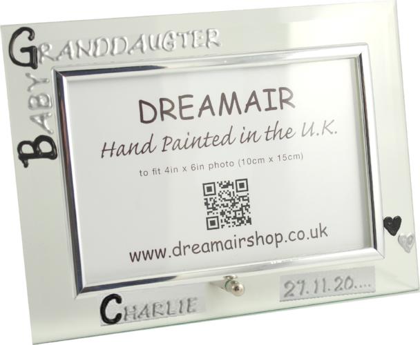 Personalised Baby Granddaughter Photo Frame Land (Blk/Sil)