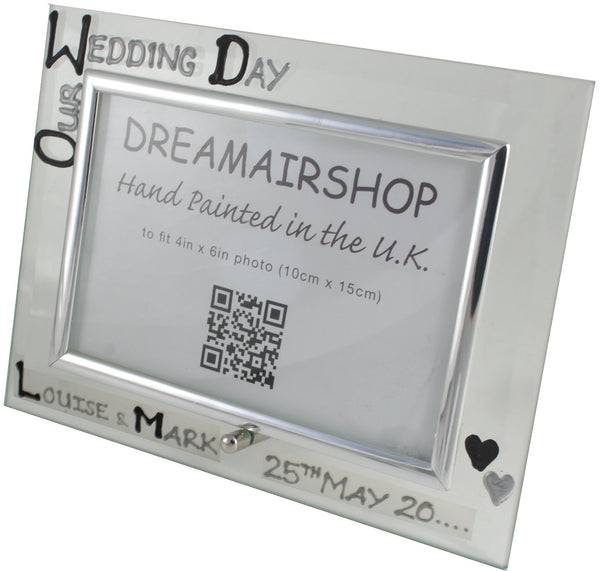 Personalised Wedding Day Photo Frame: Landscape (Blk/Sil)