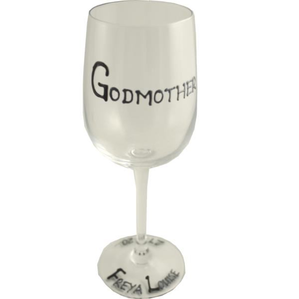 Personalised Gift Godmother Wine Glass: (Black/Silver)