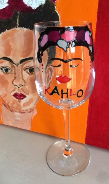 Frida Kahlo Luxury Wine Glass: with Crystals (Face) x 2