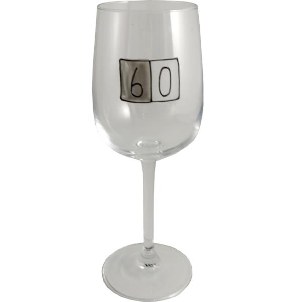 60th Birthday Wine Glass Grey Sq