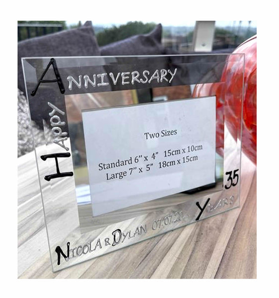 Personalised 35th Wedding Anniversary Photo: Frame Landscape (Blk/Sil)