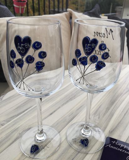 65th Wedding Anniversary Pair of Wine Glasses (Flower)