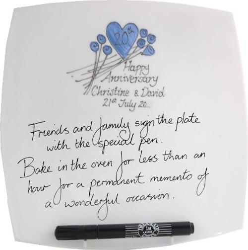 Personalised 20th Wedding Anniversary Plate Square Flower