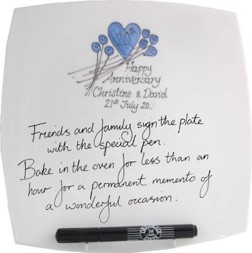 20th Wedding Anniversary Signature Plate: (Flower/Sq)
