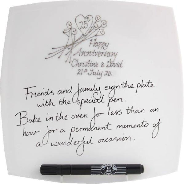 25th Wedding Anniversary Signature Plate: (Flower/Sq)
