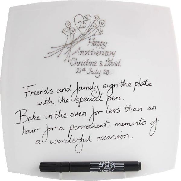 25th Wedding Anniversary Signature Plate: (Flower/Sq)