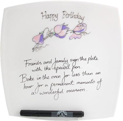 70th Birthday Gift Signature Plate: Square (Sweet Pea)