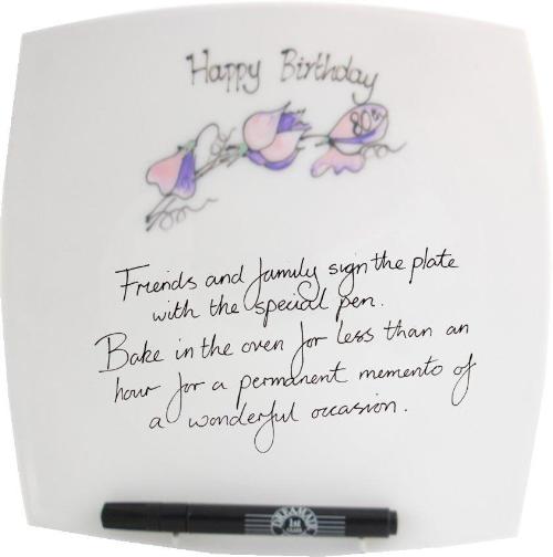 80th Birthday Gift Signature Plate: Square (Sweet Pea)